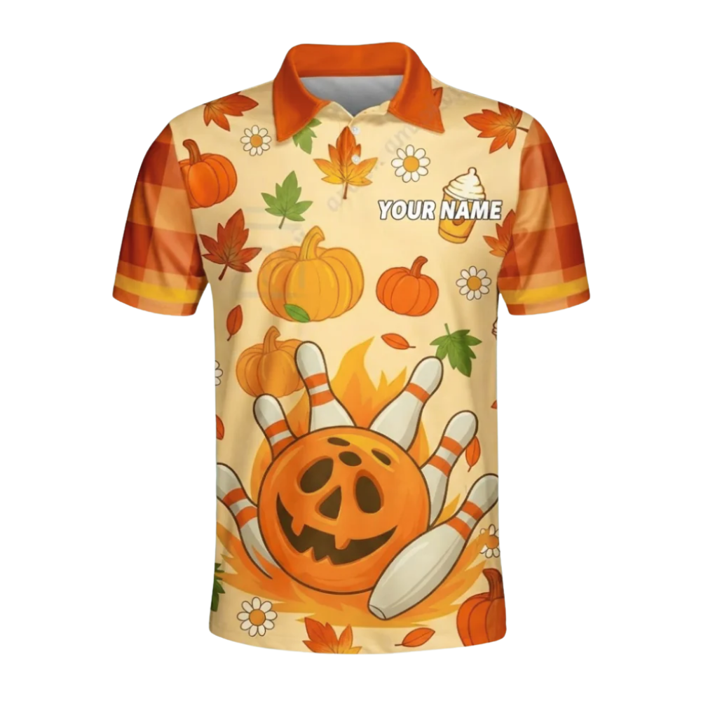 Custom Pumpkin Ball Bowling Polo Shirt For Men, Custom Autumn Bowling Team Shirts BZ0617