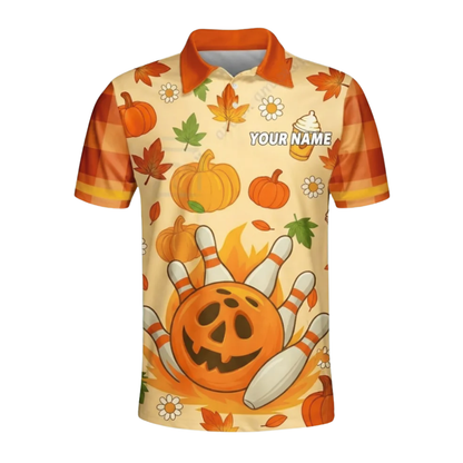 Custom Pumpkin Ball Bowling Polo Shirt For Men, Custom Autumn Bowling Team Shirts BZ0617