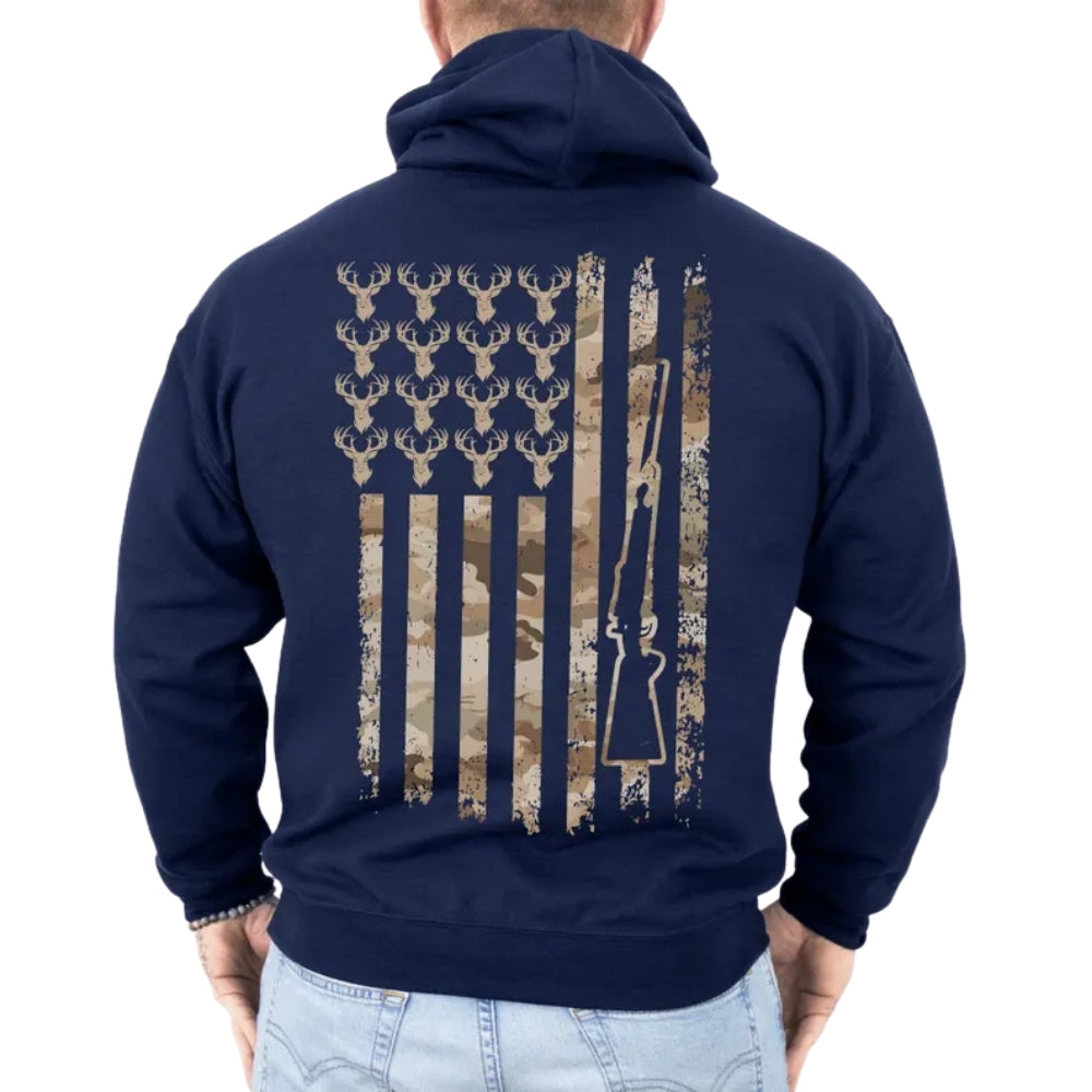 Camo American Flag Deer Hunting Hoodie For Men, Patriotic Hunting Hoodie 2D0718