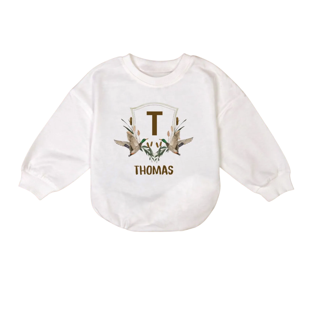 Personalized Mallard Duck Baby Romper Sweater, Custom Hunting Baby Romper Sweatshirt BB0217
