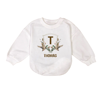 Personalized Mallard Duck Baby Romper Sweater, Custom Hunting Baby Romper Sweatshirt BB0217