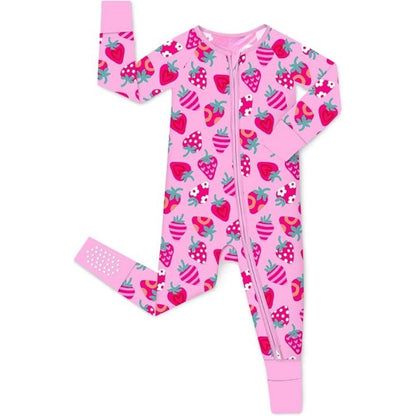 Pink Berry Baby Romper Convertible Footie Zipper, Strawberry Lover Baby Convertible Romper BB0375