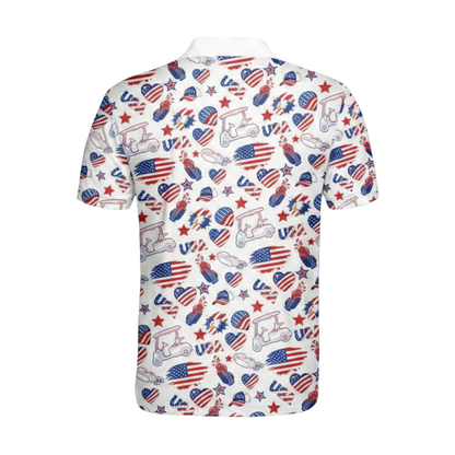 USA Flag White Red Blue Pattern Golf Polo Shirt Men, 4th Of July Golf Shirts GE0492