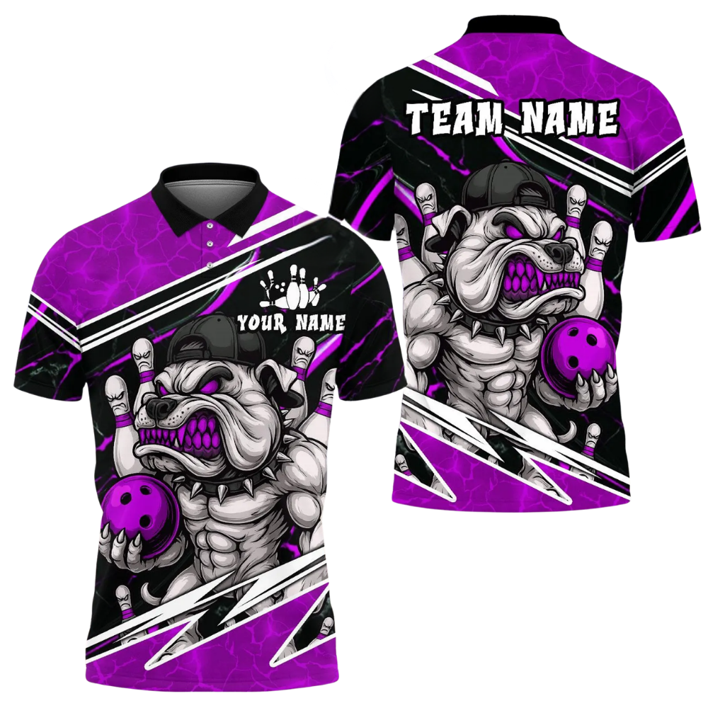 Custom Dog Angry Bowling Polo Shirt For Men, Custom Dog Team Bowling Shirt BE0218