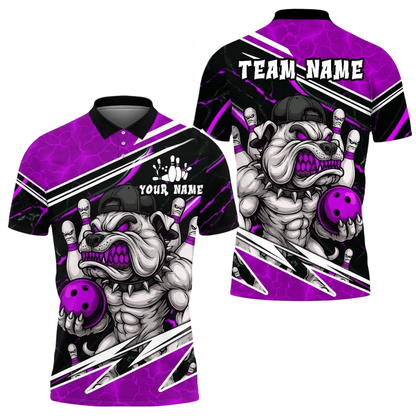 Custom Dog Angry Bowling Polo Shirt For Men, Custom Dog Team Bowling Shirt BE0218