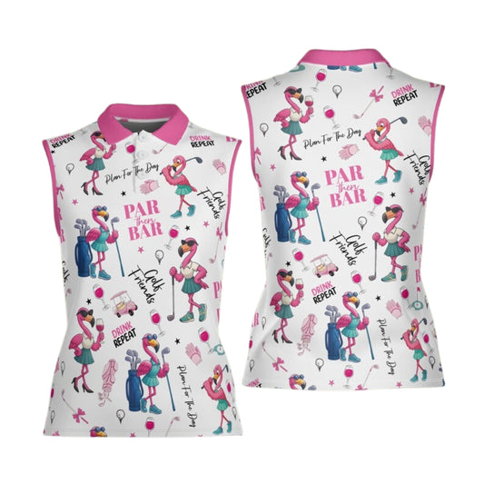 Par Then Bar Flamingo Sleeveless Golf Shirt Women, Funny Flamingo Golf Shirts For Ladies GE0269