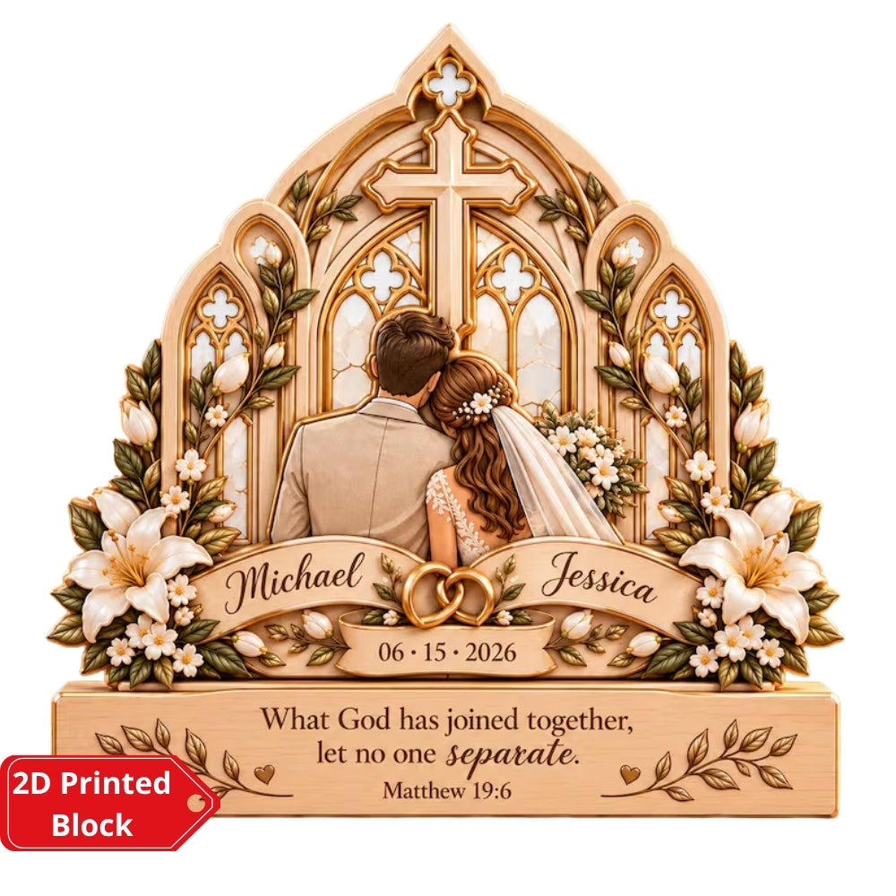 Custom Wedding Couple Cross Layer Wooden Plaque, Personalized Christian Wedding Wooden Block WD0935