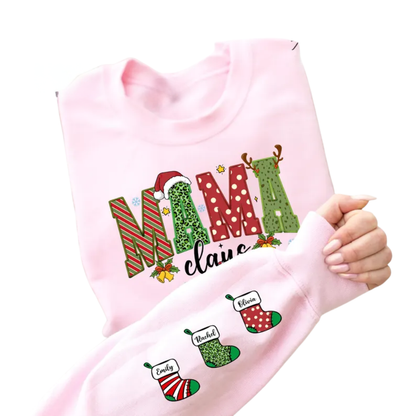 Custom Mama Claus Christmas Sweatshirt, Custom Xmas Sweatshirt For Mother 2D0428
