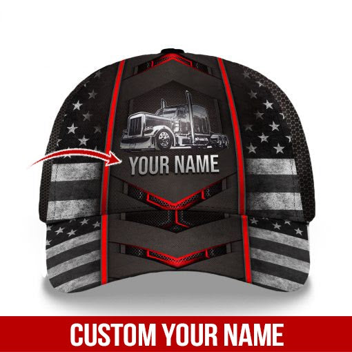 Personalized Name Trucker With American Flag Classic Cap CA0289