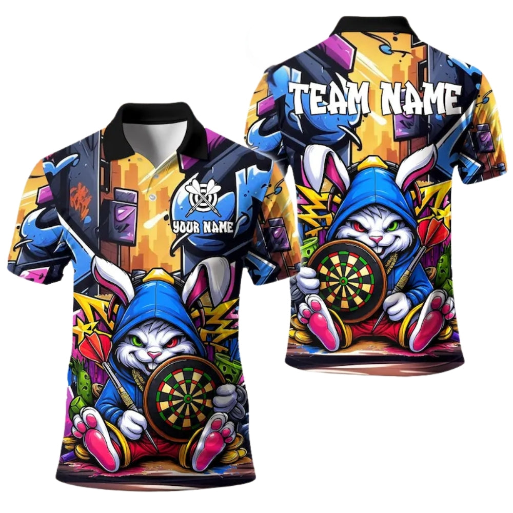 Custom Bunny Graffiti Darts Men Polo Shirt, Custom Bunny Darts Team Shirts DE0019