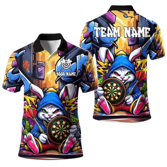 Custom Bunny Graffiti Darts Men Polo Shirt, Custom Bunny Darts Team Shirts DE0019