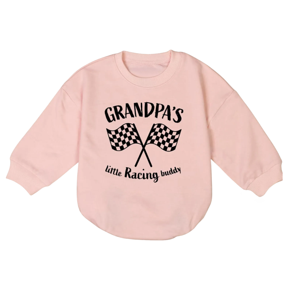 Grandpa's Little Racing Buddy Baby Romper Sweatshirt, Racing Baby Romper Sweater Father's Day BB0746