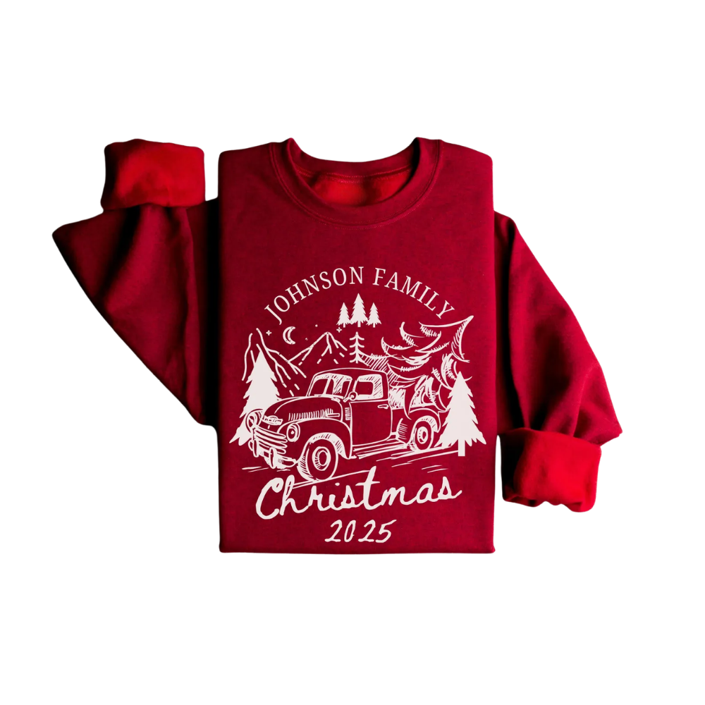 Personalized Christmas Truck Family Matching Sweatshirt, Custom Family Xmas Sweater ET1296