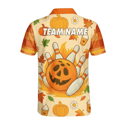 Custom Pumpkin Ball Bowling Polo Shirt For Men, Custom Autumn Bowling Team Shirts BZ0617