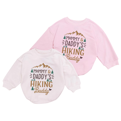 Mommy & Daddy's Hiking Buddy Baby Romper Sweatshirt, Mountain Hiking Baby Romper Sweatshirt BB0536