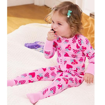 Pink Berry Baby Romper Convertible Footie Zipper, Strawberry Lover Baby Convertible Romper BB0375