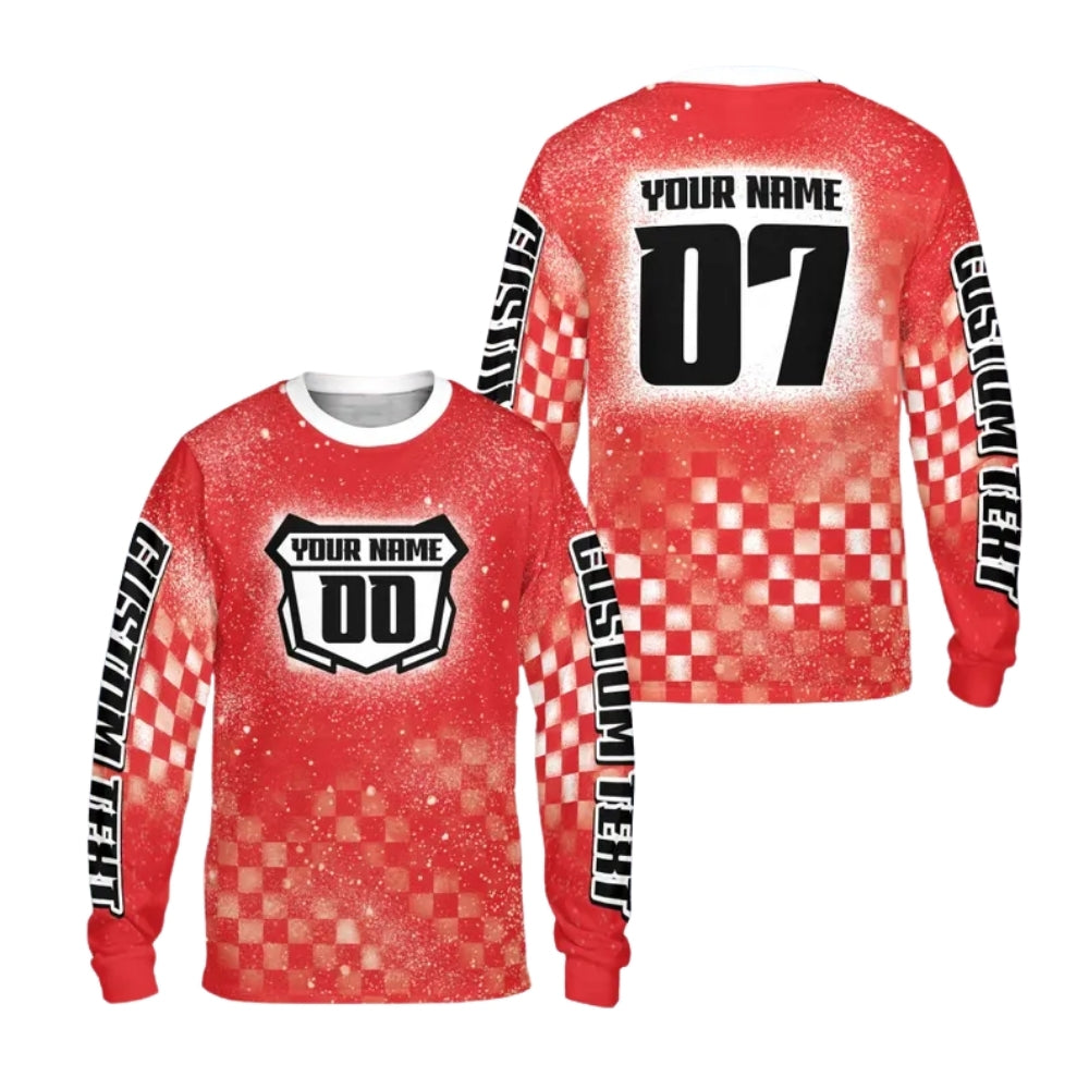 Custom Checkered Purple Motocross Long Sleeve Jersey For Men, Custom Checkered Racing Dirt Bike Shirts ME0030