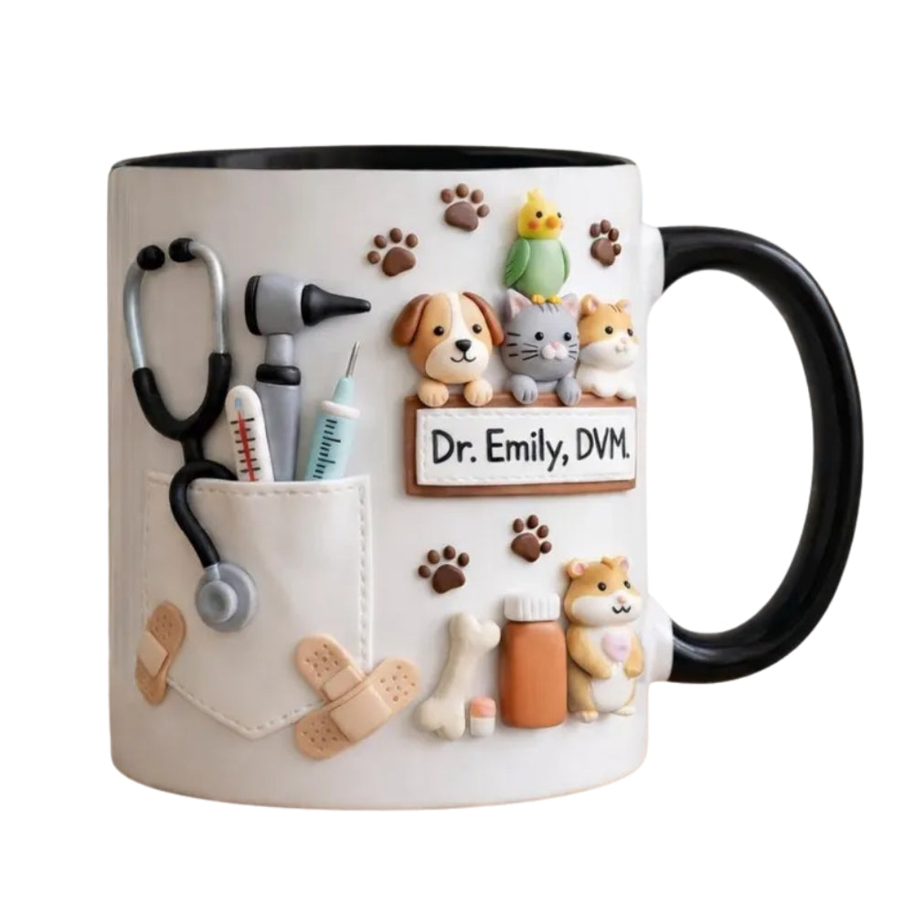 Personalized Veterinarian Coffee Mug With Name, Custom 3D Printed Vet Mugs ET0116