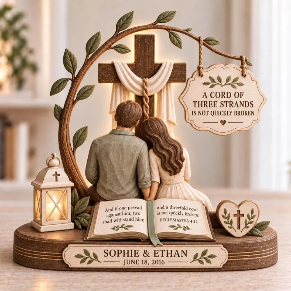 Together In Faith Forever In Love Custom Bible Verse Couple Wooden Block, Custom Christian Wedding Anniversary Wooden Plaque WD0776
