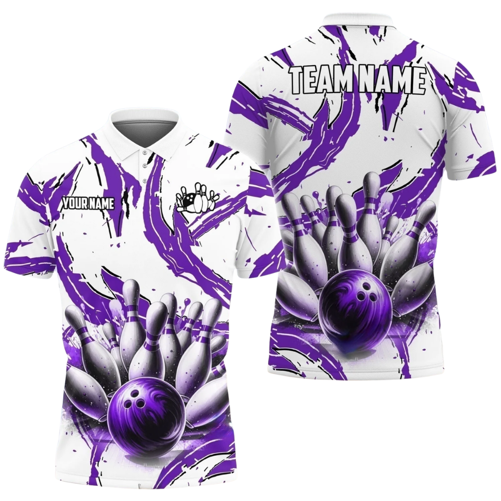 Custom Team White And Cyan Bowling Polo Shirt For Men, Custom Bowling Shirts BZ0751