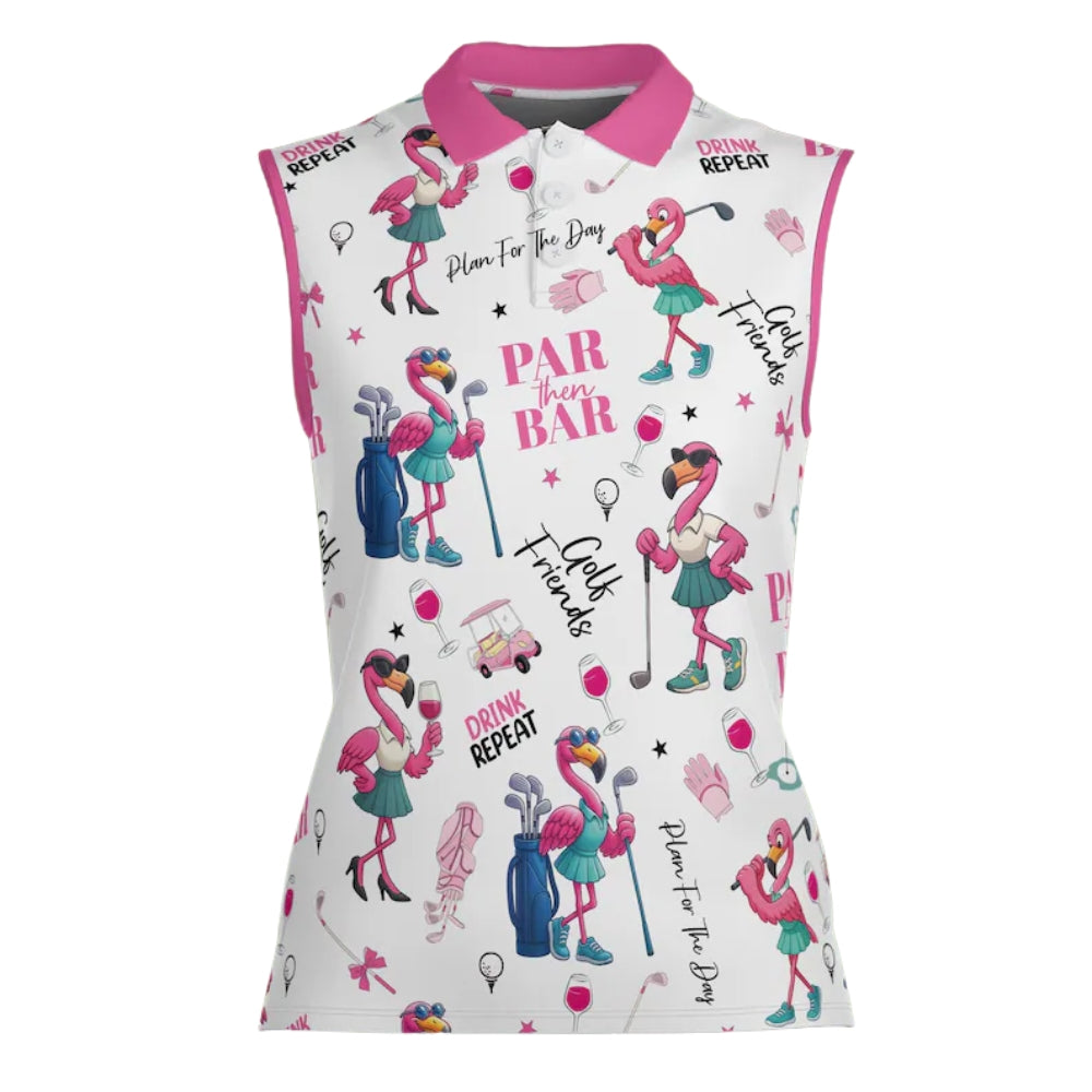 Par Then Bar Flamingo Sleeveless Golf Shirt Women, Funny Flamingo Golf Shirts For Ladies GE0269