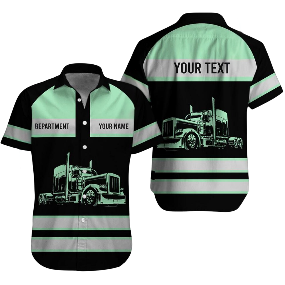 Personalized Semi Truck Hawaiian Shirt With Department, Custom Trucker Work Uniforms HE0682