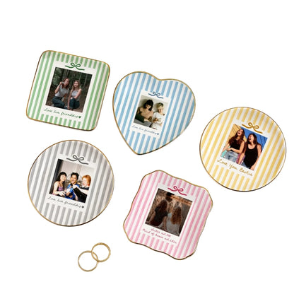 Custom Photo Bridesmaid Striped Jewelry Dish, Custom Photo Ring Dish For Bridesmaid WD0276