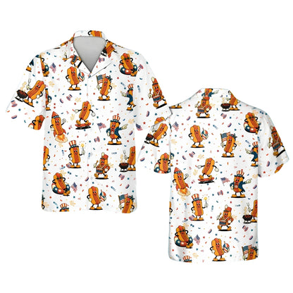 Funny Hot Dog USA Flag Hawaiian Shirt Men And Women, Hot Dog Fourth Of July Hawaiian Shirts HE0422