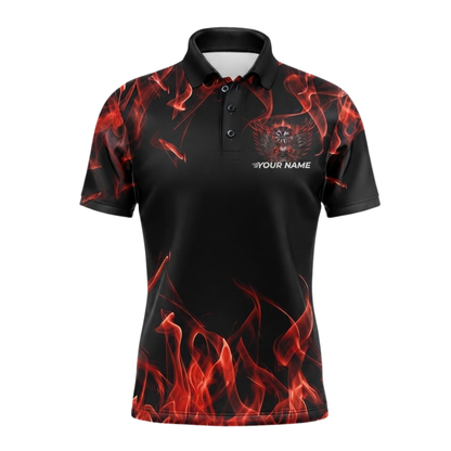 Custom Skull Red Flaming Dart Mens Polo Shirt, Custom Skull Dart Shirt For Team DZ0138