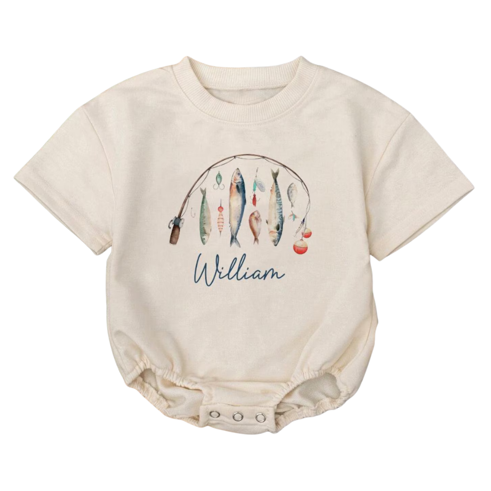 Custom Name Bait Bar Fishing Baby T Shirt Bubble Romper, Custom Fishing Baby Romper BB0153