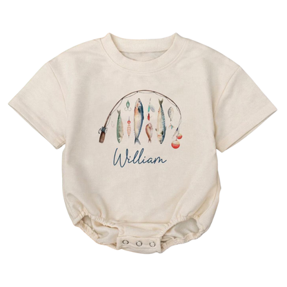 Custom Name Bait Bar Fishing Baby T Shirt Bubble Romper, Custom Fishing Baby Romper BB0153