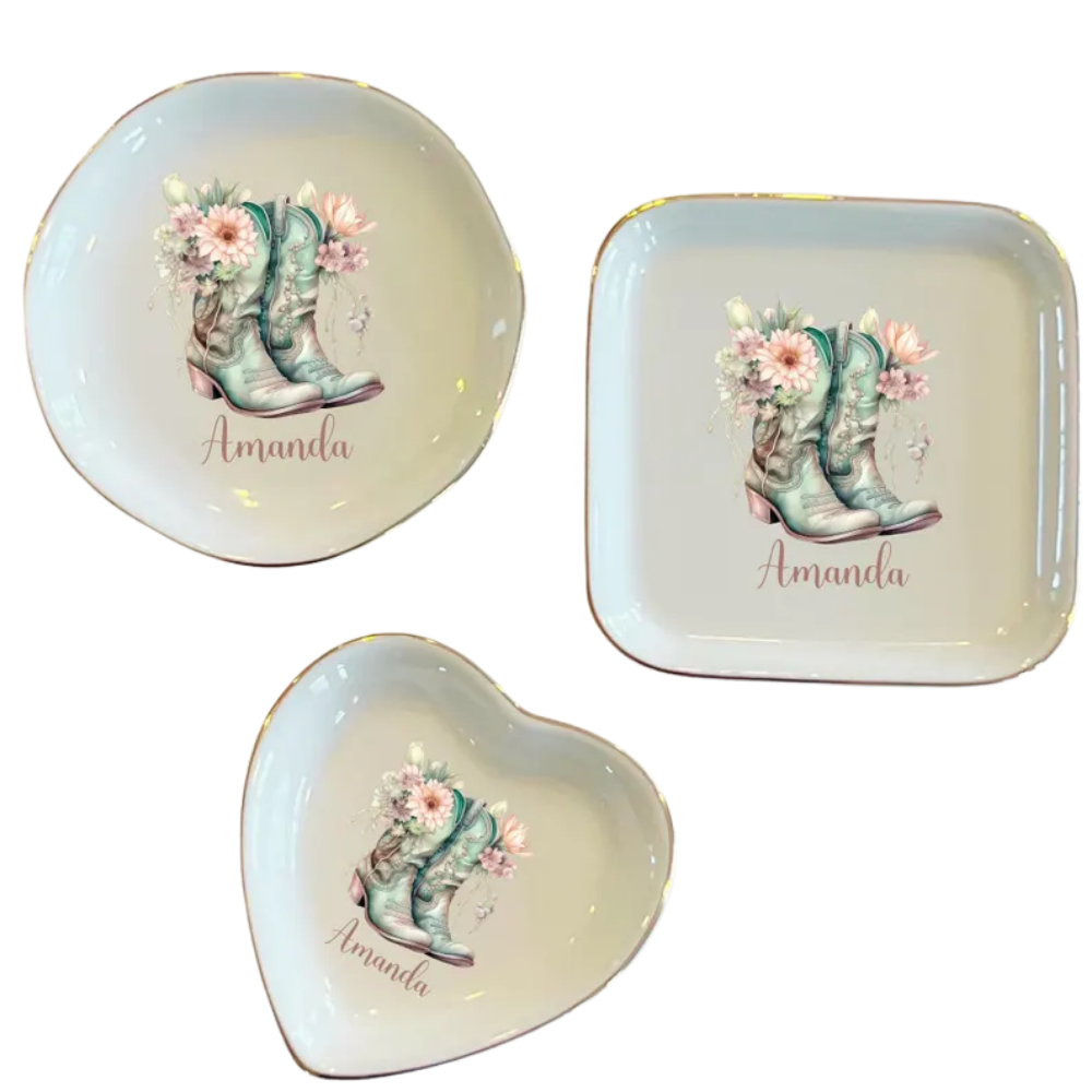 Boots Cowgirl Custom Wedding Ring Dish For Bride Bridesmaid, Custom Western Jewelry Dish WD0499