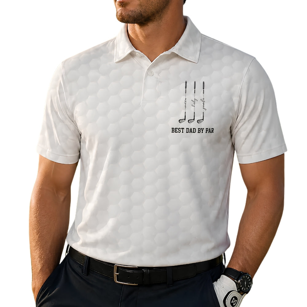 Best Dad By Par Custom Kid Name Golf Polo Shirt White, Custom Father's Day Golf Shirts For Dad GE0394