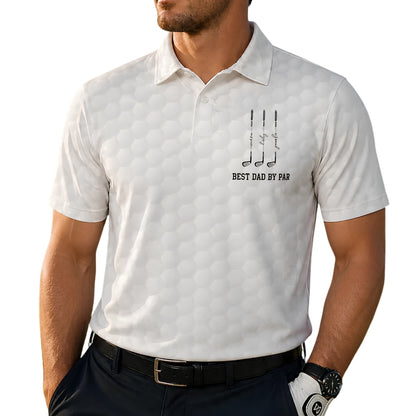 Best Dad By Par Custom Kid Name Golf Polo Shirt White, Custom Father's Day Golf Shirts For Dad GE0394