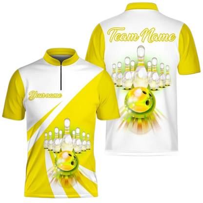 Custom Team Yellow And White Bowling Mens Jersey, Custom Bowling Shirts BZ0565