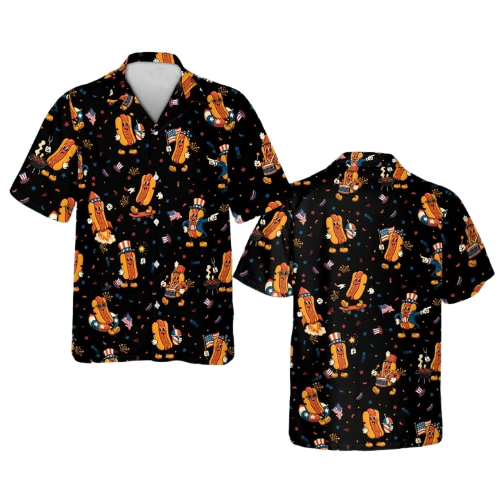 Funny Hot Dog USA Flag Hawaiian Shirt Men And Women, Hot Dog Fourth Of July Hawaiian Shirts HE0422
