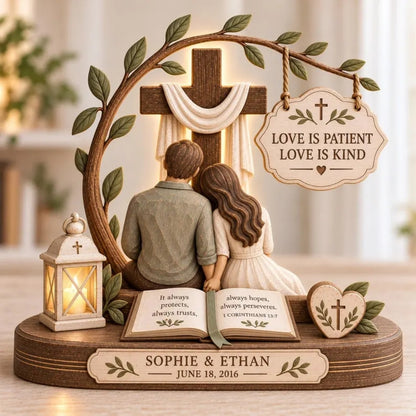 Together In Faith Forever In Love Custom Bible Verse Couple Wooden Block, Custom Christian Wedding Anniversary Wooden Plaque WD0776