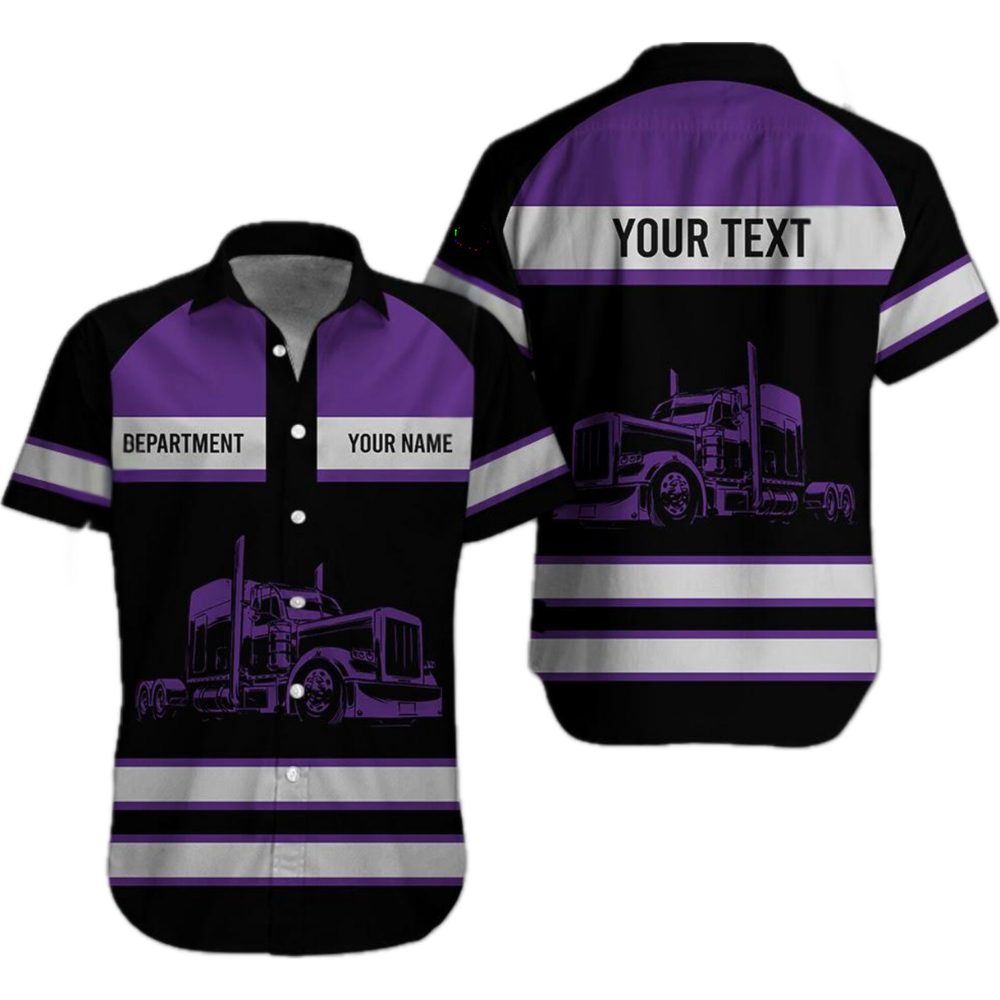 Personalized Semi Truck Hawaiian Shirt With Department, Custom Trucker Work Uniforms HE0682