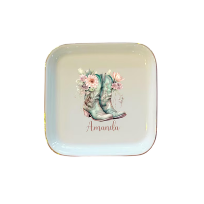 Boots Cowgirl Custom Wedding Ring Dish For Bride Bridesmaid, Custom Western Jewelry Dish WD0499