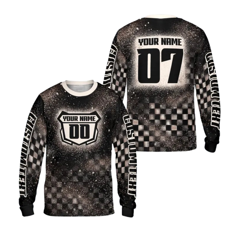 Custom Checkered Purple Motocross Long Sleeve Jersey For Men, Custom Checkered Racing Dirt Bike Shirts ME0030