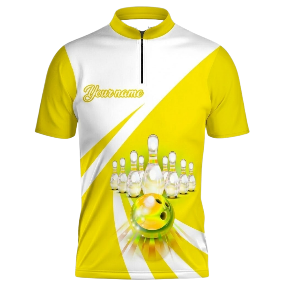 Custom Team Yellow And White Bowling Mens Jersey, Custom Bowling Shirts BZ0565