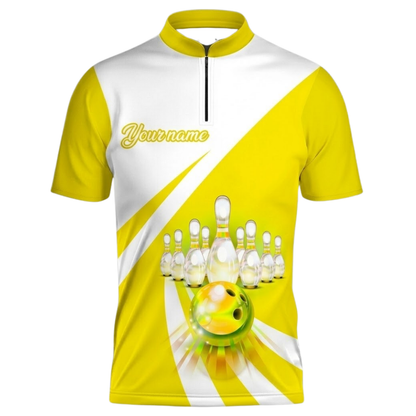 Custom Team Yellow And White Bowling Mens Jersey, Custom Bowling Shirts BZ0565