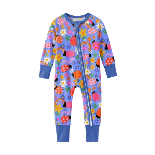 Lady Bug Floral Baby Convertible Zippy Romper, Lady Bug Baby Romper Convertible BB0658