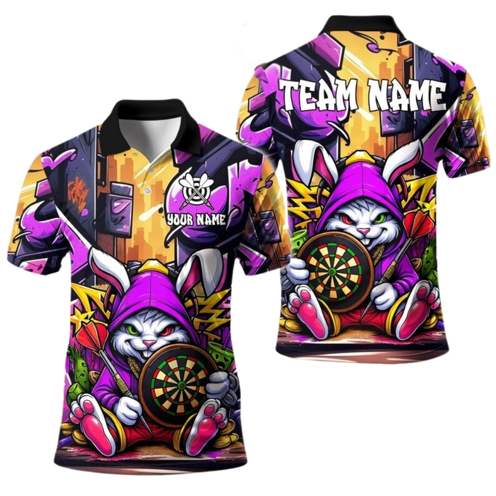 Custom Bunny Graffiti Darts Men Polo Shirt, Custom Bunny Darts Team Shirts DE0019