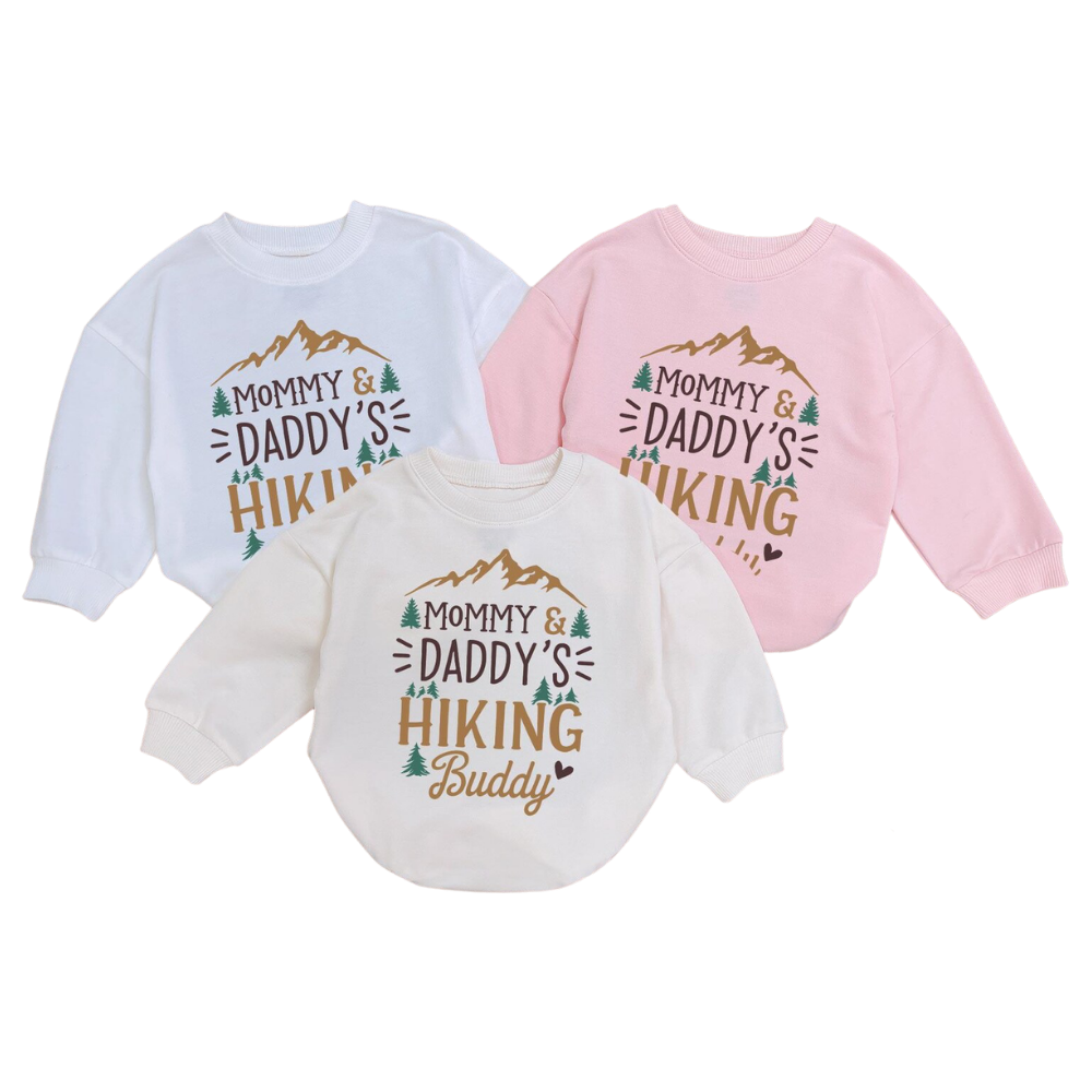Mommy & Daddy's Hiking Buddy Baby Romper Sweatshirt, Mountain Hiking Baby Romper Sweatshirt BB0536