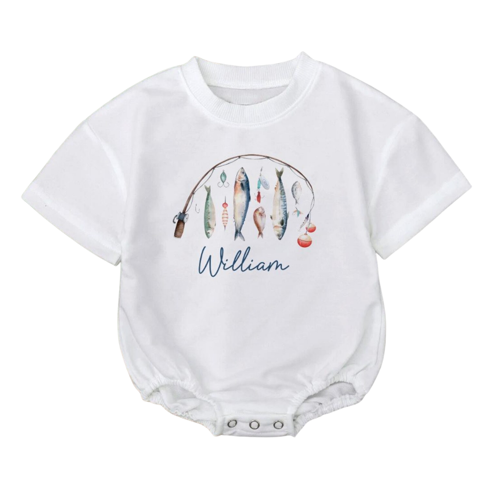 Custom Name Bait Bar Fishing Baby T Shirt Bubble Romper, Custom Fishing Baby Romper BB0153