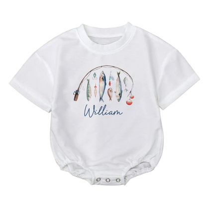 Custom Name Bait Bar Fishing Baby T Shirt Bubble Romper, Custom Fishing Baby Romper BB0153