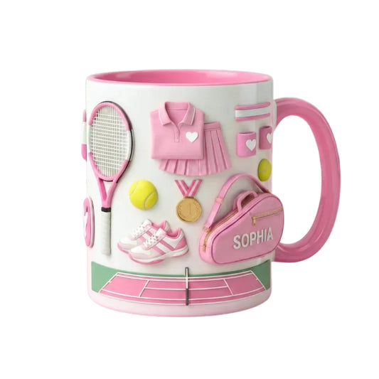 Personalized Tennis Pink Coffee Mug For Ladies, Custom Tennis Lovers Mug ET0117