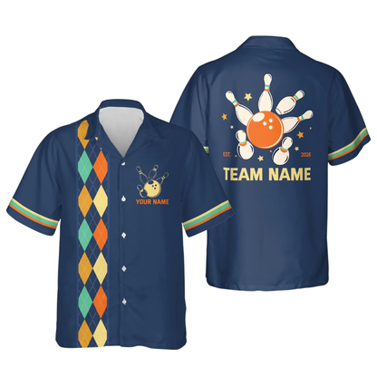 Custom Argyle Retro Pink Hawaiian Bowling Shirt Men And Women, Custom Team Retro Bowling Shirts BE0185