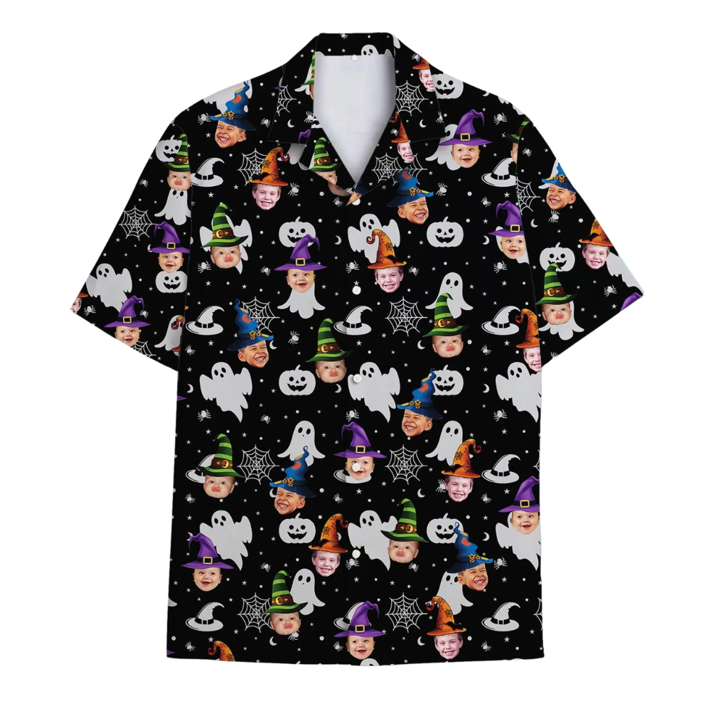 Halloween Custom Kids Faces Hawaiian Shirt For Men Women, Personalized Halloween Funny Hawaiian Shirt With Photo HE0728